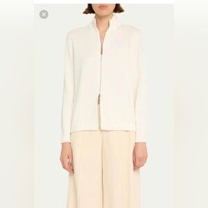 Lafayette 148 New York Cream Zip-Up  Cardigan